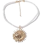 Dtja Large Sun Pendant Necklace for Women Gold Plated Handmade Boho Hammered Sunflower Rope Chain Adjustable Necklaces Fashion Chic Beach Holiday Party Jewelry 19 inches