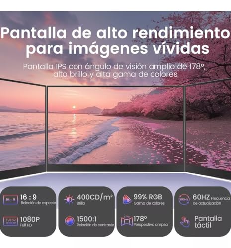 CNHVEIF Monitor Portátil, Pantalla de 15.6'' FHD 1080P 178 IPS, Segundo Monitor Externo Touch, Pantalla de Juegos, Altavoces Duales Incorporados, con HDMI/USB C para Xbox PS5 Switch Teléfono