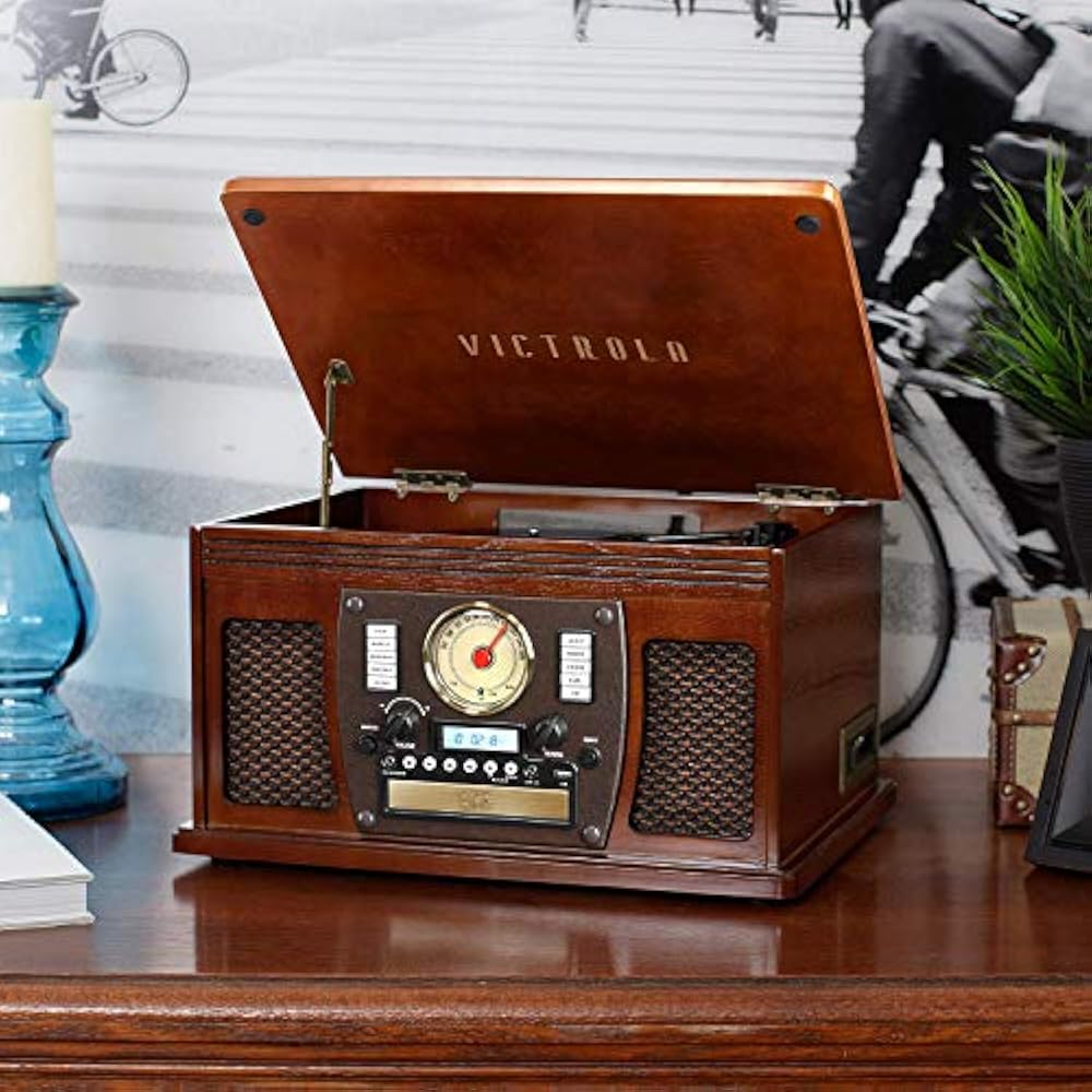 Victrola 8 en 1 Tocadisco 3 Vel Radio Casette Remoto BT USB - Imagen 6