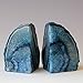 JIC Gem Agate Bookends Dyed Blue Book Ends for Heavy Books Geode Bookends for Bookshelf Decor Cute Stone Bookends with Rubber Bumpers for Office Décor and Home Decoration(1 Pair,6 to 8 Lbs)