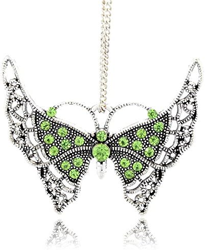 Kissity 2pcs Antique Silver Plated Alloy Crystal Rhinestone Butterfly Women Girl Pendants 44x53x4mm for Jewelry Making Mothers Day Gifts (Peridot)
