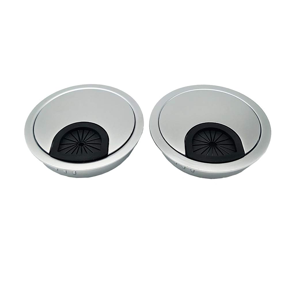Qrity 2x Metal Round Computer Desk Grommet Cable Hole Covers for Management of Office & Computer Desk, Hole Dia 80mm