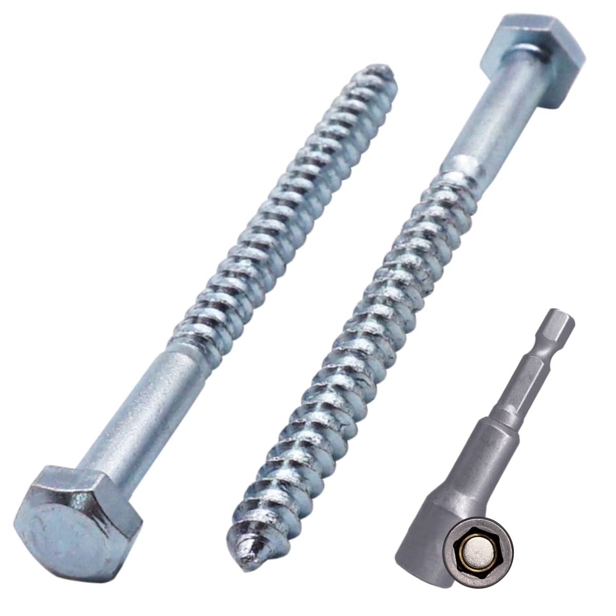 (Pack of 10 pcs) DIN 571 Zinc Plated Steel Hexagon Wood Screws M6 x 80 mm, Coach Screws, Hex Screw, Lag Bolts, Hex Head (10, M6 x 80 mm)