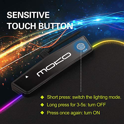 MoKo RGB Gaming Mouse Pad, Large Extended Glowing Led Mousepad with 15 Lighting Modes and USB 2.0 Port, Non-Slip Rubber Base Computer Keyboard Pad Mat for Gamer, 32.09 x 12 x 0.16 Inch - Black