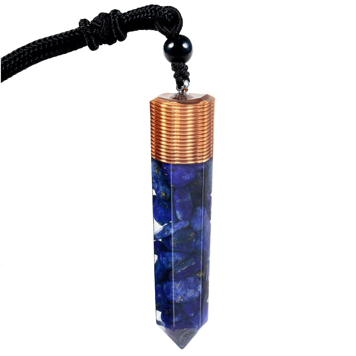 KYEYGWO Healing Orgone Crystal Point Necklace for Unisex Hexagonal Quartz Chip Stones Pendant Single Point Crystal Wand Amulet for Meditation and Yoga