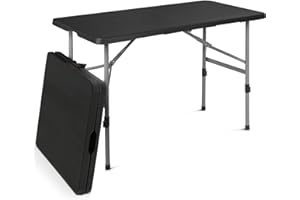 Athena Collection 4ft Folding Table, Lightweight Portable Desk with Handle, Square Foldable Plastic Table for Card Games, Collapsible Dining, Indoor Outdoor Camping Picnic & Party Use, Black