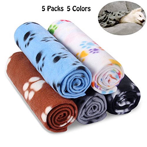 Comsmart Warm Paw Print Blanket/Bed Cover for Dogs and Cats, 5 Pack of 24x28 Inches