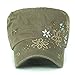 ililily Crystal Gemstone Stud Flower Vintage Cotton Military Army Hat Cadet Cap, Olive Drab
