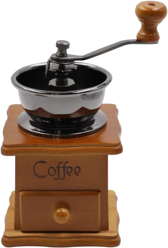 Manual Coffee Grinder, Hand Crank Coffee Mill with Grind Settings and Catch Drawer, Classic Vintage Style Wooden Manual Coffee Mill