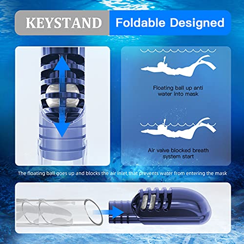 Keystand Dry Top Snorkel Mask, Upgrade Diving Snorkel Set,Adjustable Size Snorkeling Gear for