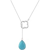 Colloca Turquoise Y-shaped Necklace for Women, 925 Sterling Silver Four Leaf Clover Necklace, Boho Jewelry, Gift Box included