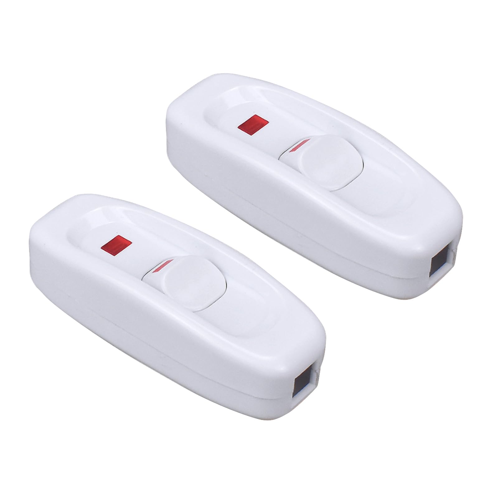 BuxiuGK 2 Pcs Inline Light Switch AC 250V 10A Low Profile Torpedo with LED ON/Off Rocker Feed Through Switch for Bedside Lamp Desk Table Light,White