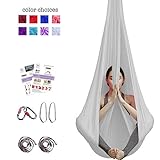 Aum Active Aerial Yoga Hammock - Include Aerial Silk Fabric, Carabiners, Extension Straps, 30-Day Pose Guide - Premium Yoga Swing for Antigravity Exercises, Inversion & Sensory Therapy (White)