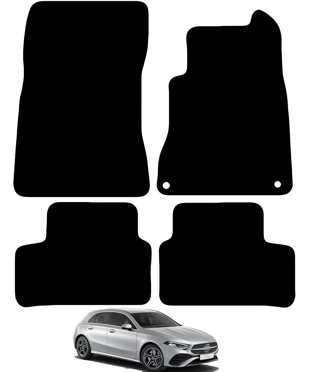Carsio Carpet Car Mats For Mercedes A Class 2018+ Onwards 4 Piece Set Tailored Fit Floor Mat Complete Accessory Black Custom Fitted - All Weather, Anti-Slip Backing & Black Trim