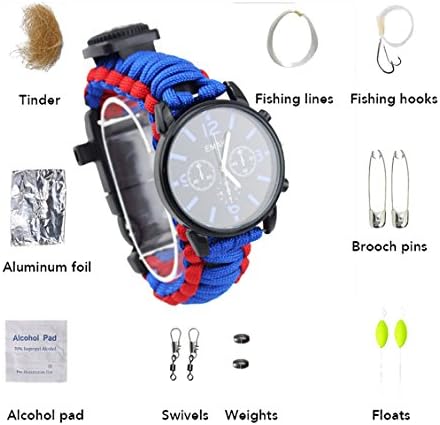 Survival Bracelet 500Lbs Professional SOS Paracord Waterproof Outdoor Thermometer Night Luminous Hiking Camping Diving Adjustable Buckle for Man Woman Card Pin Pocket Knife Compass