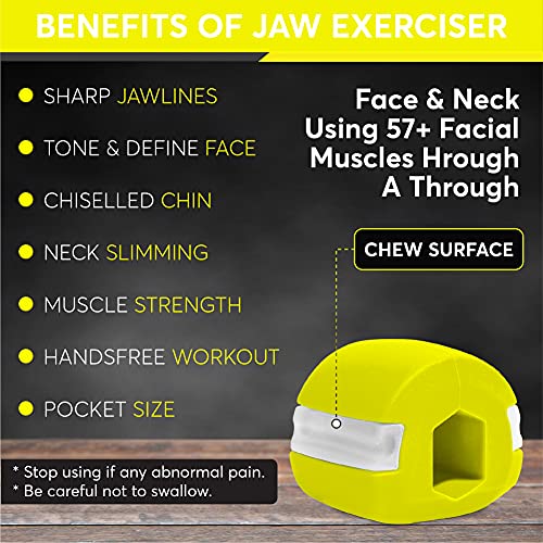 Jaw Exerciser Chew Double Chin Reducer, Jaw Trainer for Women Men, Face and Neck Exerciser, Look Younger, Define Your Jawline, Jawline Shaper, Slim and Tone Face, Mid Level 40lb Yellow