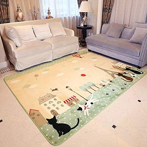 RuiHome Cat Family Pattern Baby Toddler Play Rug Children Crawling Mat for Bedroom Bedside Living Room Hard Surface - 51" x 73”, Green