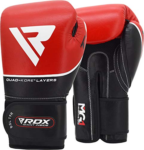 RDX Cow Hide Leather Gel Boxing Glove Punching Bag Mitts Muay Thai T9 - Blue, 16 oz, Blue