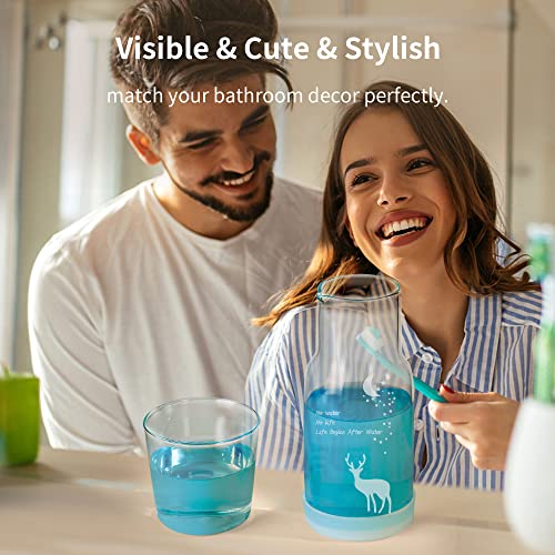 BTWD Bedside Water Carafe and Glass Set, Night Water Bediside Carafe with Glass Cup, Glass Mouthwash Dispenser for Bathroom, Nightstand Carafe with Silicone Coaster Glass Pitcher for Bedroom(18 OZ)