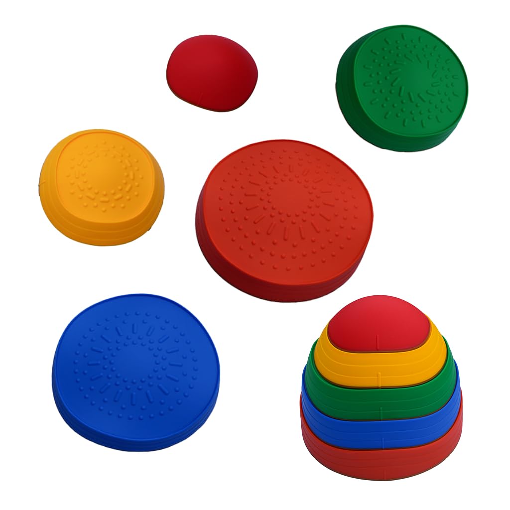 Sensory Junction Stepping Stones: Engaging Non-Slip Texture Footprint Balance Blocks for Kids - Indoor/Outdoor Sensory Game Designed for Autism Sensitivity [Set of 5]