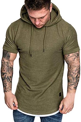 Hot!Men's Hooded Monochrome T-Shirt Ninasill Irregular Splice Short Sleeve Thin Section Tops Casual Cozy Sporty Blouse