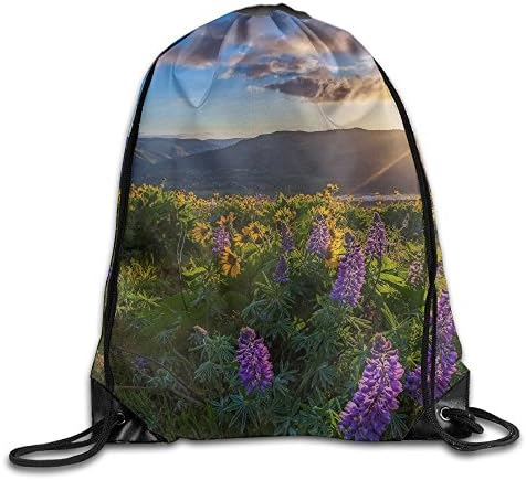 Sexy Lovely Handsome Lavender & Sunflowers Sunrise Gym Drawstring Bags School Fitness Travel Outdoor Tote 16.5in X 14 In