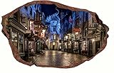 Hogwarts Harry Potter 3D Harry Potter Diagon Alley Night 3D Rock Breaking through wall View Decal WALL STICKER Art Mural Kids. 18