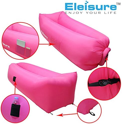 Eleisure Portable Indoor or Outdoor Foldable Nylon Fabric Inflatable Lounger with Carry Bag for Camping,Travelling,Beach Parties, Garden,Musical Festivals - Pink
