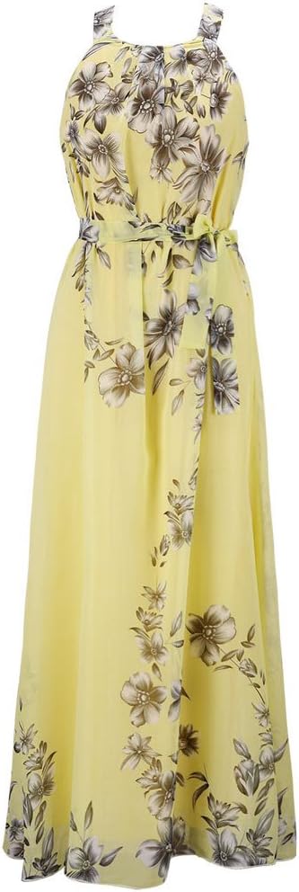asdide Women's Plus Size Casual Dresses Sleeveless Summer Chiffon Maxi Dress,US Small/Asian M,Yellow