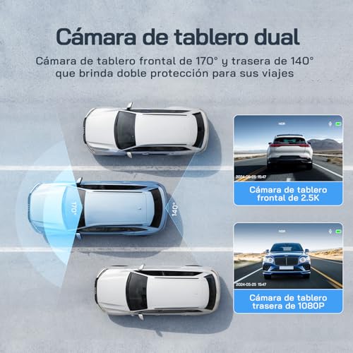Cámara de Coche Delantera y Trasera 2.5K QHD, Dashcam de Doble Lente para Coches de 170º Gran Angular Monitor de Aparcamiento 24H con Grabación en Bucle y Sensor G