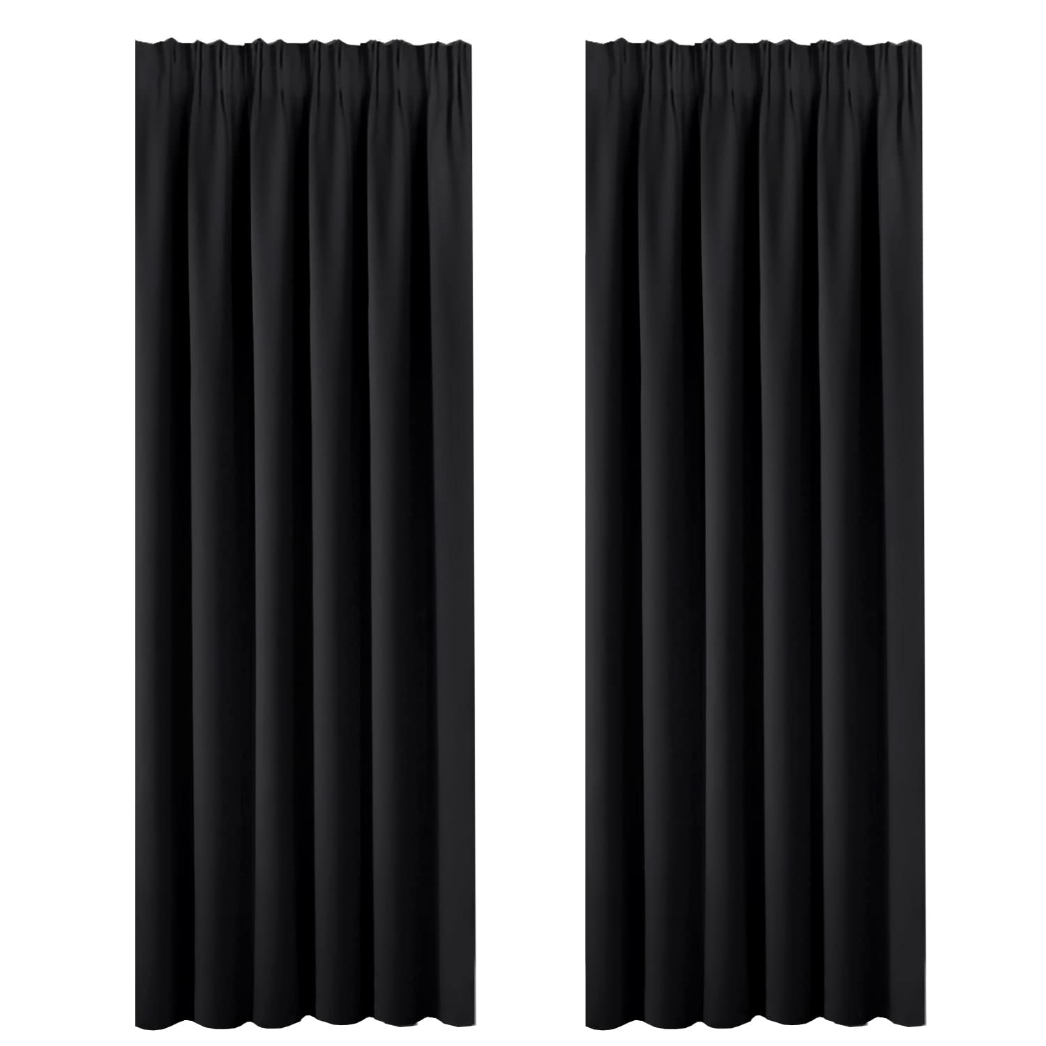 BellaHills Blackout Curtains Draperies - Light Block Room Darkening Curtain Draperies for Privacy Protected Pencil Pleat Window Treatment for Energy Saving, 2 Panels, Width 90 by Drop 90 inch, Black