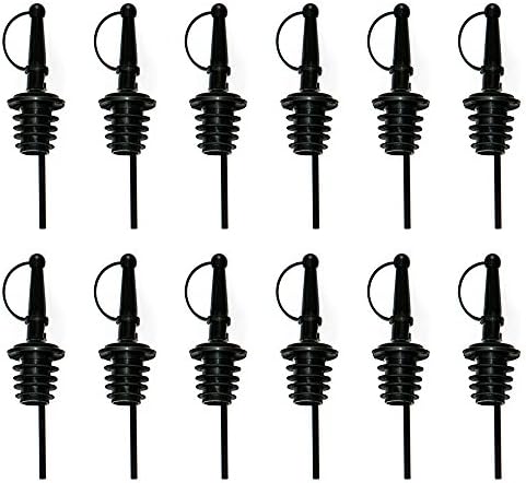 Bottle Pour Spout Pourer 12 Pack Black Stainless Steel Bottle Pourers Tapered Spout w/ Dust Caps Liquor Olive Oil Vinegar