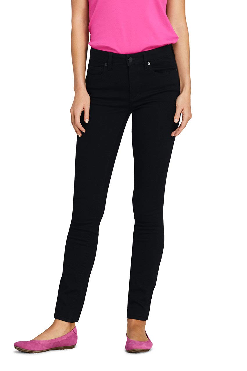 Lands' End Women's Mid Rise Skinny Black Jeans Black Petite 2 26