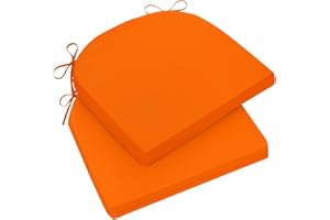 Wellsin Outdoor Chair Cushions for Patio Furniture - Patio Chair Cushions Set of 2 - Water Resistant Round Corner Outdoor Seat Cushions 17"X16"X2", Orange