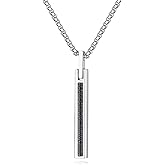 COAI CZ Paved Bar Pendant Necklace for Men, Stainless Steel Necklace for Men, 20-26" Box Chain