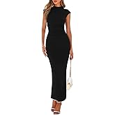 PRETTYGARDEN Women's Summer Maxi Dress Ruched Bodycon Sleeveless Formal Wedding Guest Elegant Cocktail Party Slit Dresses