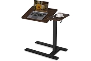 SIHOO D01 Medical Adjustable Tilt Overbed Bedside Table with Wheels Pneumatic Mobile Standing Laptop Desk Rolling Computer Cart Movable Bed Hospital Home Use（Black）