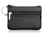 DukeTea Small Leather Zipper Change Purse Coin Wallet with Keychain