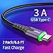 Essager USB Type C Cable Fast Charging with LED Light(3A 2 Pack/6.6FT),i-Dawn Premium Nylon Braided USB C Cord Compatible Samsung Galaxy Note 9,8,S10,S9,S8,Google Pixel 2/3XL -Grey