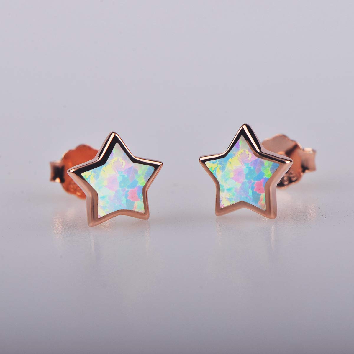 Rose Gold Star Earrings for Girls, Hypoallergenic Fire Opal Stud Earrings For Women ARSKRO S925 Sterling Sliver Little Small Tiny Cute Earring Jewelry Gifts for Sensitive Ears Toddlers Kids