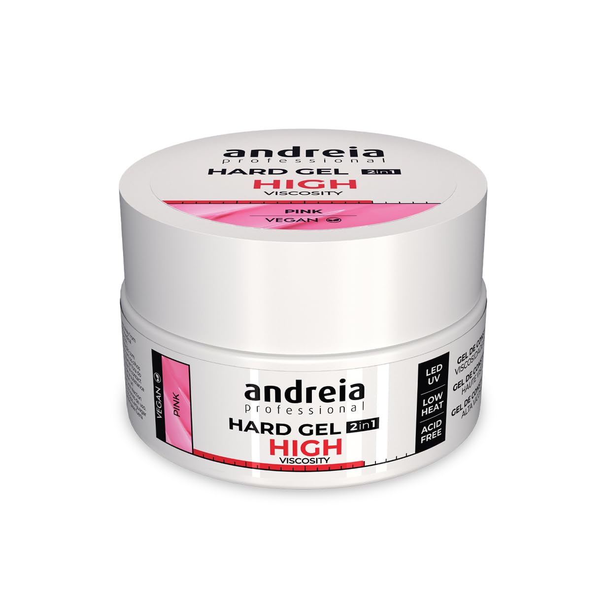 Andreia Professional Hard Nail Gel Biphasic 2 in 1 LED et UV Gel Nail Builder - High Viscosity for Hard Strong Nails Tips and Extensions - Build Up Gel for Nails - Colour Pink 22g