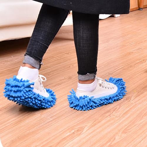 2-Pack Blue Mop Slippers - Microfiber Floor Cleaning Pads, Soft Washable House photo 12
