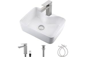 White Bathroom Vessel Sink, ZDHHT 16x12 White Ceramic Rectangle Art Basin with Faucet Vanity Bathroom Sink Above Counter with