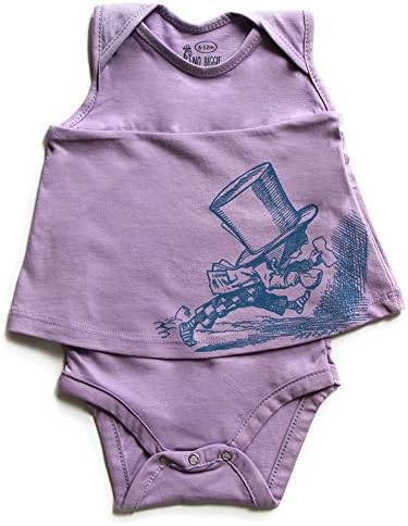 No Biggie Baby Girls' Organic Bodysuit Dress in Lilac with The Mad Hatter Blue Print, 12-18M (Lilac)