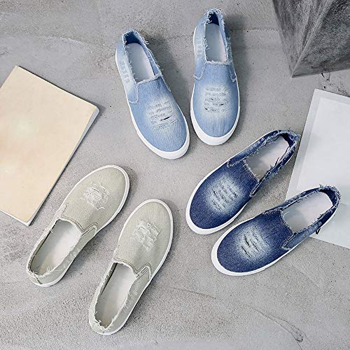 Londony ♪✿ Women's Fashion Distressed Denim Casual Comfortable Shoes Slip on Sneakers