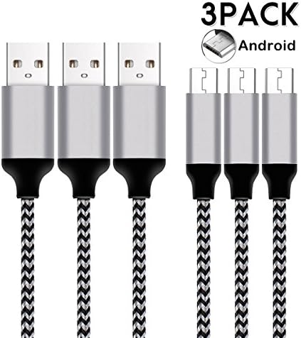 Micro USB Cable,FoolHome 3Pack [0.8ft 3ft 6.5ft]Nylon Braided High Speed 2.0 USB to Micro USB Charging Cables Android Fast Charger Cord for Samsung Galaxy S7 Edge/S6/S4,Note 5/4,HTC,Tablet (White )