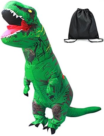 JF Deco Adult Inflatable T-Rex Dinosaur Costume Party Halloween Funny Costumes Green with Backpack