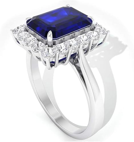 Amazon 2 25カラットブルーサファイアソリティアリング 1 2カラット Hi Si ダイヤモンドハローリング ヴィンテージゴールドリング 9x7mm 八角形カットブルーサファイア 14k ホワイトゴールド Size 13 リング 通販