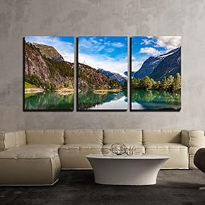 3 Piece Canvas Wall Art - Beautiful Nature Norway Natural Landscape. Lovatnet Lake. - Modern Home Art Stretched and Framed Ready to Hang - 16"x24"x3 Panels
