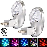 Plug in Night Light, Emotionlite LED Projector Nightlight, Multi Colored Rotates, Dusk to Dawn Sensor, for Kids Adults Bedroom Bathroom Hallway Stairways Kitchen Corridor, UL Listed, 2 Pack